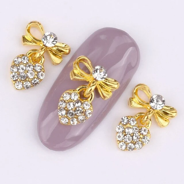 10pcs 3D charm gold nail decoration moon five-pointed star bow ornaments nail accessories QB246-250