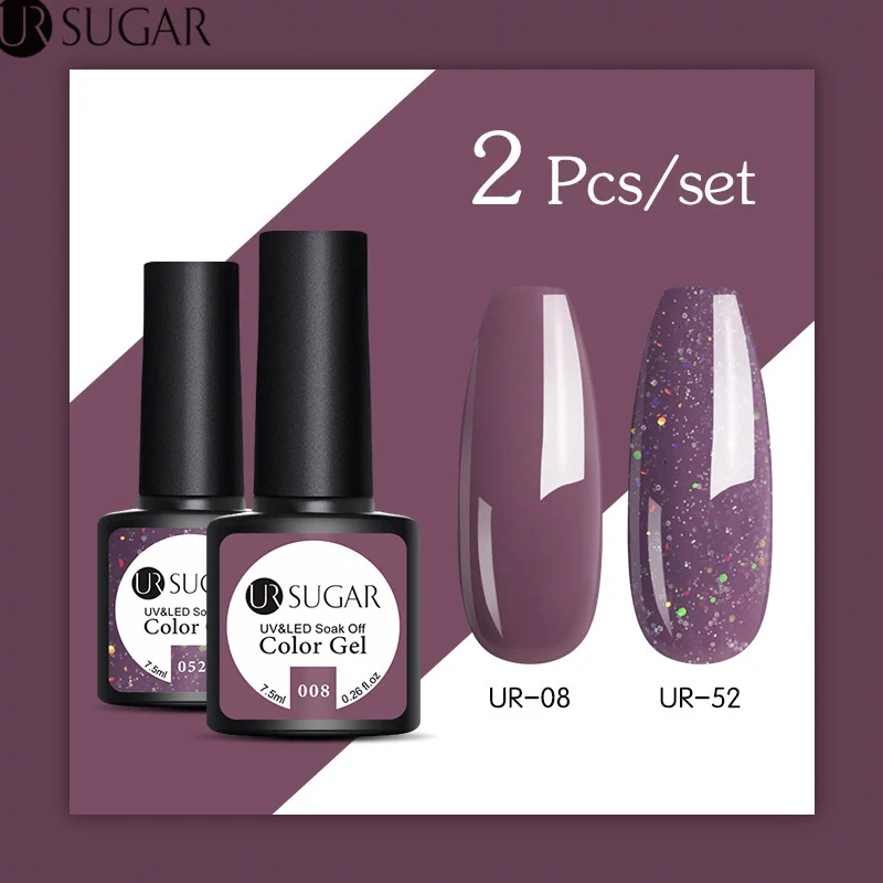UR SUGAR 2Pcs/set Glitter Gel Nail Polish Set Pink Hybrid Color Semi Permanent Led Gel Lacquer Soak Off UV Gel Varnish Nail Art