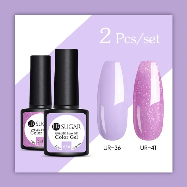UR SUGAR 2Pcs/set Glitter Gel Nail Polish Set Pink Hybrid Color Semi Permanent Led Gel Lacquer Soak Off UV Gel Varnish Nail Art