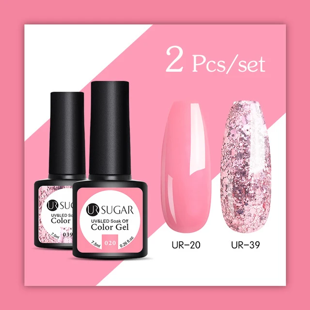 UR SUGAR 2Pcs/set Glitter Gel Nail Polish Set Pink Hybrid Color Semi Permanent Led Gel Lacquer Soak Off UV Gel Varnish Nail Art
