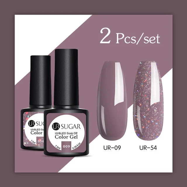 UR SUGAR 2Pcs/set Glitter Gel Nail Polish Set Pink Hybrid Color Semi Permanent Led Gel Lacquer Soak Off UV Gel Varnish Nail Art
