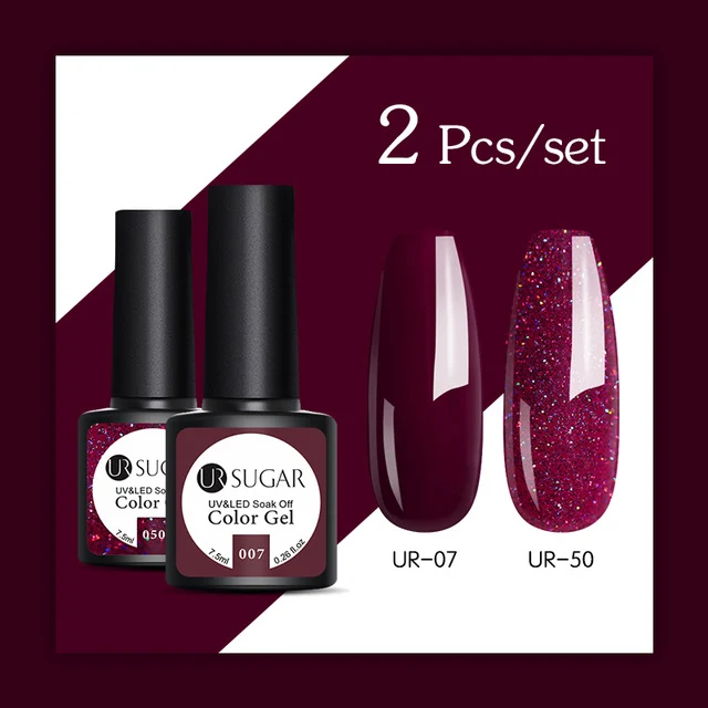 UR SUGAR 2Pcs/set Glitter Gel Nail Polish Set Pink Hybrid Color Semi Permanent Led Gel Lacquer Soak Off UV Gel Varnish Nail Art