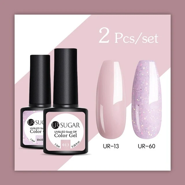 UR SUGAR 2Pcs/set Glitter Gel Nail Polish Set Pink Hybrid Color Semi Permanent Led Gel Lacquer Soak Off UV Gel Varnish Nail Art