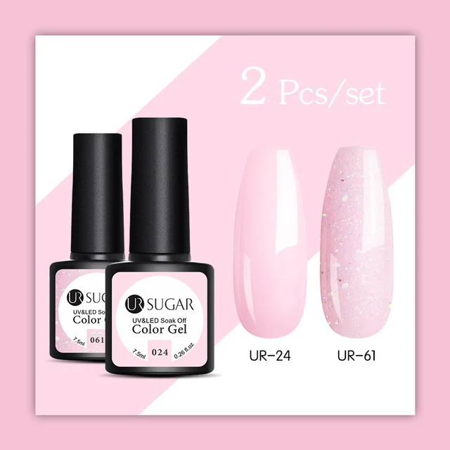 UR SUGAR 2Pcs/set Glitter Gel Nail Polish Set Pink Hybrid Color Semi Permanent Led Gel Lacquer Soak Off UV Gel Varnish Nail Art