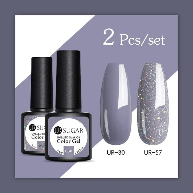 UR SUGAR 2Pcs/set Glitter Gel Nail Polish Set Pink Hybrid Color Semi Permanent Led Gel Lacquer Soak Off UV Gel Varnish Nail Art