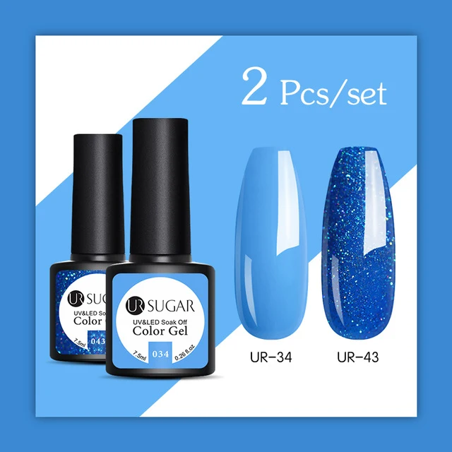 UR SUGAR 2Pcs/set Glitter Gel Nail Polish Set Pink Hybrid Color Semi Permanent Led Gel Lacquer Soak Off UV Gel Varnish Nail Art