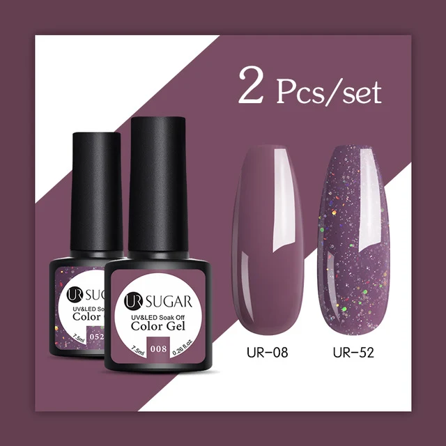 UR SUGAR 2Pcs/set Glitter Gel Nail Polish Set Pink Hybrid Color Semi Permanent Led Gel Lacquer Soak Off UV Gel Varnish Nail Art