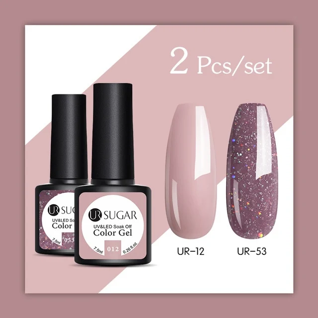 UR SUGAR 2Pcs/set Glitter Gel Nail Polish Set Pink Hybrid Color Semi Permanent Led Gel Lacquer Soak Off UV Gel Varnish Nail Art