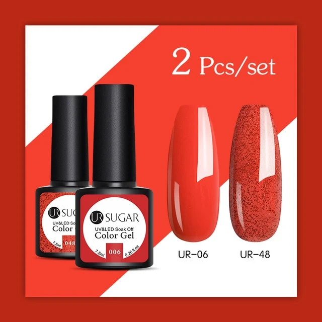 UR SUGAR 2Pcs/set Glitter Gel Nail Polish Set Pink Hybrid Color Semi Permanent Led Gel Lacquer Soak Off UV Gel Varnish Nail Art