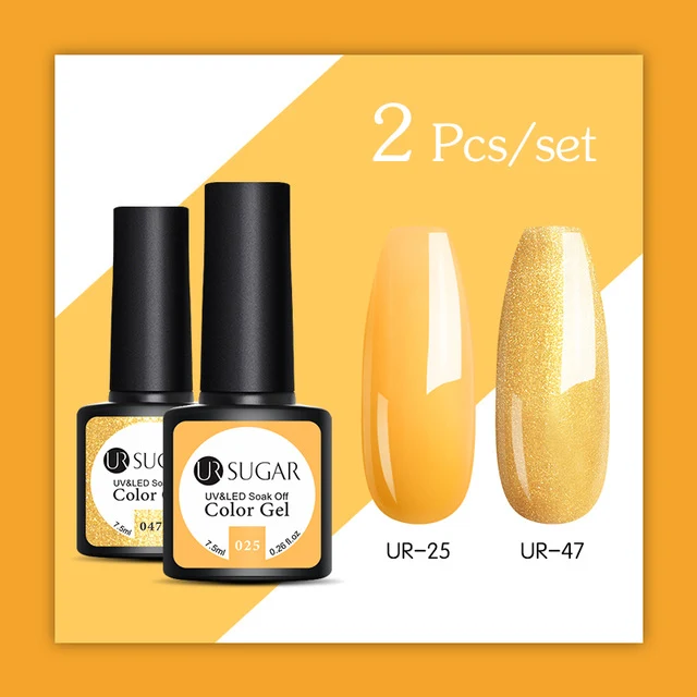 UR SUGAR 2Pcs/set Glitter Gel Nail Polish Set Pink Hybrid Color Semi Permanent Led Gel Lacquer Soak Off UV Gel Varnish Nail Art