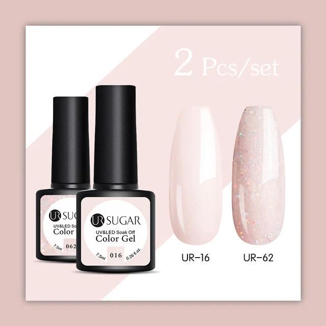 UR SUGAR 2Pcs/set Glitter Gel Nail Polish Set Pink Hybrid Color Semi Permanent Led Gel Lacquer Soak Off UV Gel Varnish Nail Art