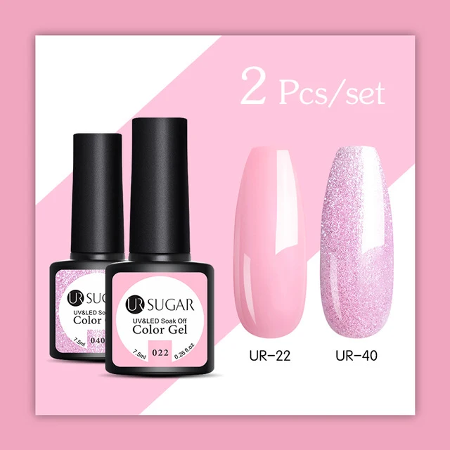 UR SUGAR 2Pcs/set Glitter Gel Nail Polish Set Pink Hybrid Color Semi Permanent Led Gel Lacquer Soak Off UV Gel Varnish Nail Art