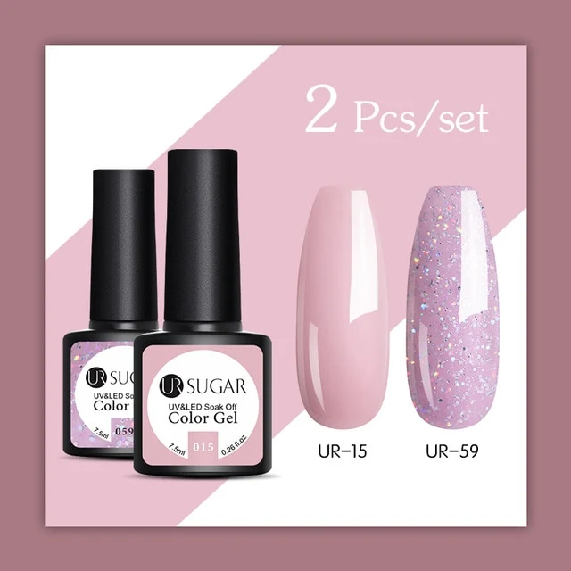 UR SUGAR 2Pcs/set Glitter Gel Nail Polish Set Pink Hybrid Color Semi Permanent Led Gel Lacquer Soak Off UV Gel Varnish Nail Art