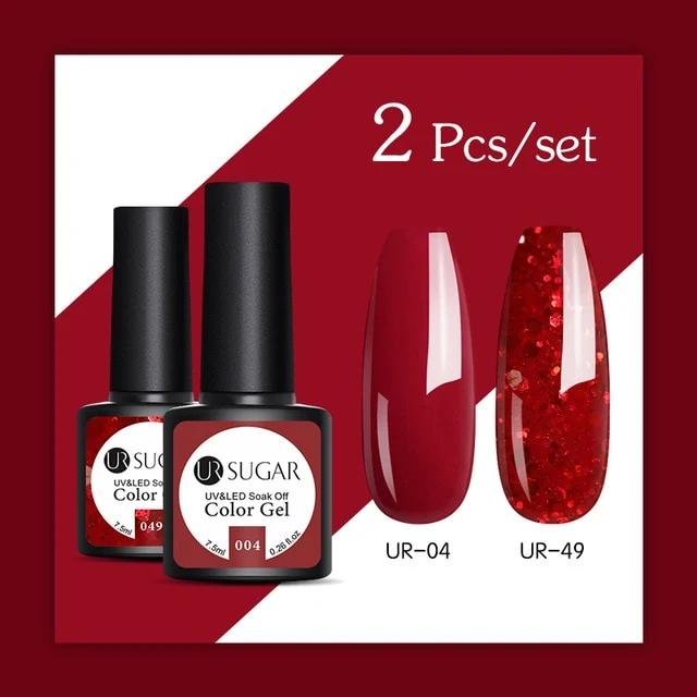 UR SUGAR 2Pcs/set Glitter Gel Nail Polish Set Pink Hybrid Color Semi Permanent Led Gel Lacquer Soak Off UV Gel Varnish Nail Art