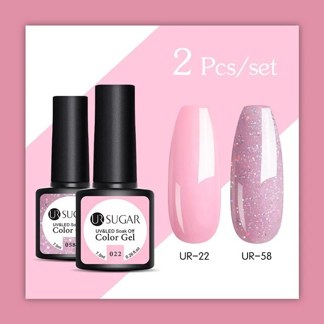 UR SUGAR 2Pcs/set Glitter Gel Nail Polish Set Pink Hybrid Color Semi Permanent Led Gel Lacquer Soak Off UV Gel Varnish Nail Art