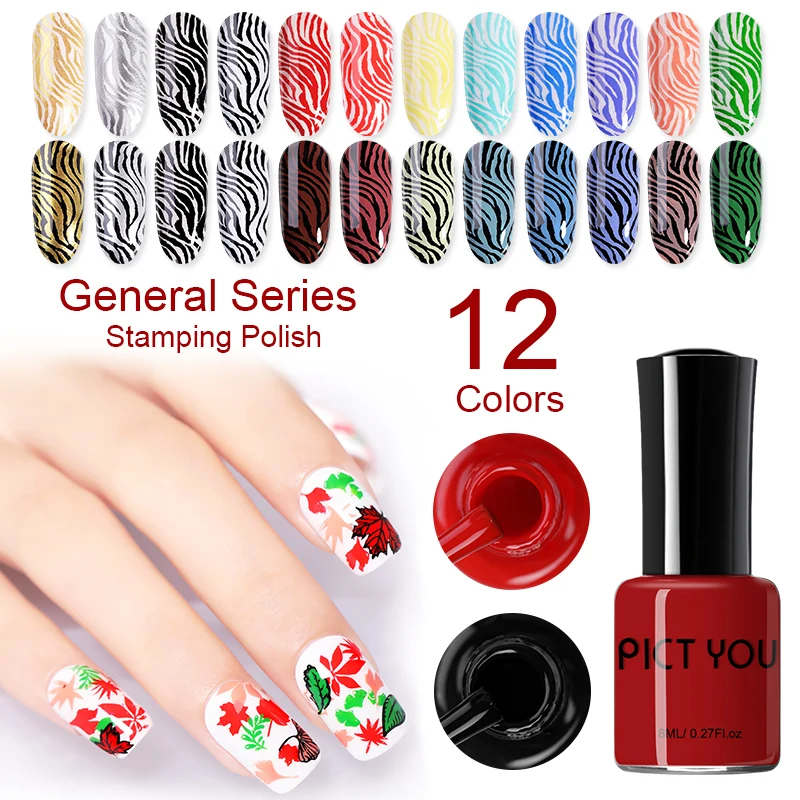 Pict You 8ml Stamping Nail Polish Pure Color Black White Red Nail Art Printing Varnish Manicure DIY Design Stamping Polish
