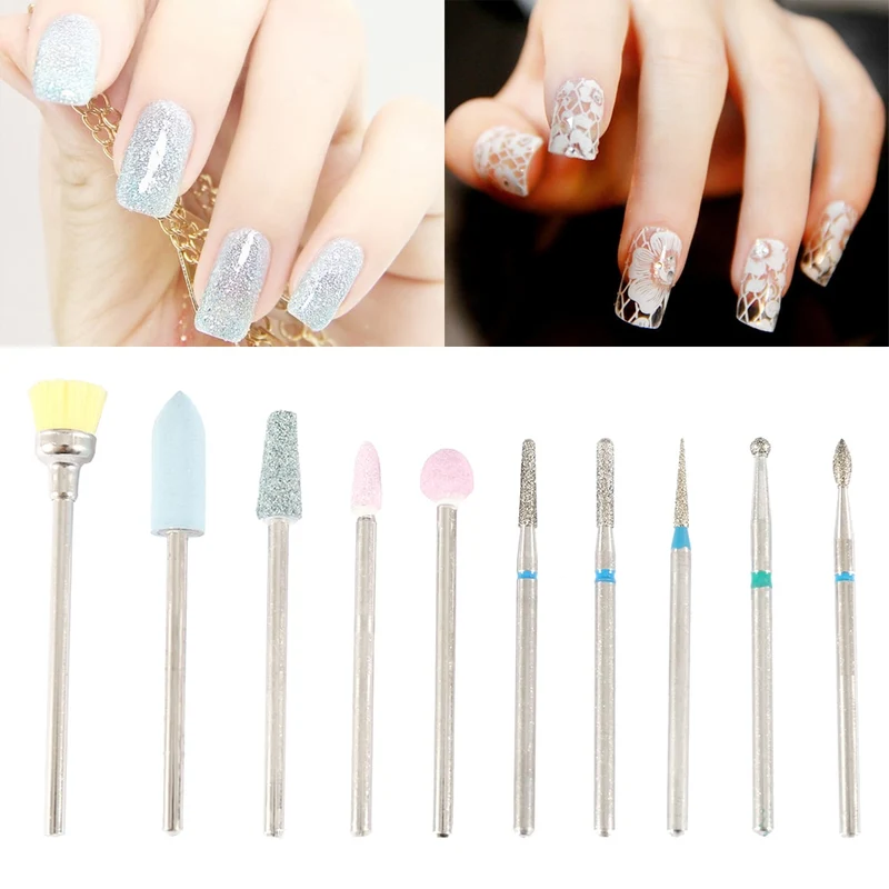 10pcs Diamond Nail Drill Nail Supplies Nail Drill Bit Nail Files Electric for Manicure Rotate Polishing Tools Nail Equipment