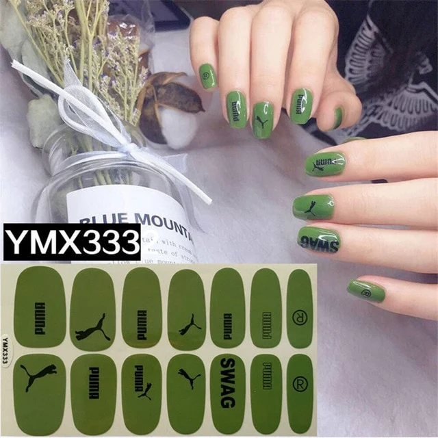 14tips/sheet Shiny Nail Wraps Polish Decals Strips Golden Glitter 3D Adhesive Full Nail Art Stickers Manicure Kits Drop Shipping