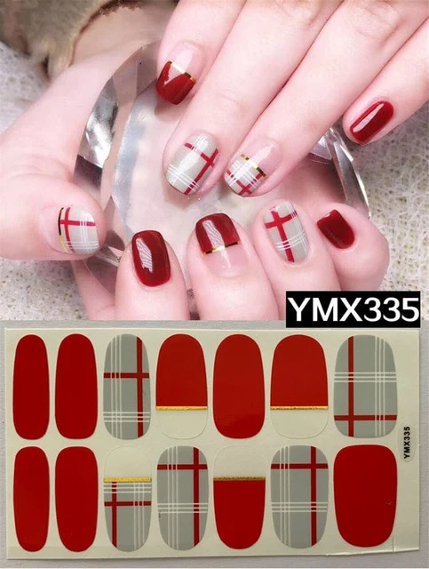 14tips/sheet Shiny Nail Wraps Polish Decals Strips Golden Glitter 3D Adhesive Full Nail Art Stickers Manicure Kits Drop Shipping