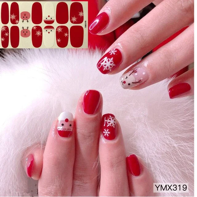 14tips/sheet Shiny Nail Wraps Polish Decals Strips Golden Glitter 3D Adhesive Full Nail Art Stickers Manicure Kits Drop Shipping