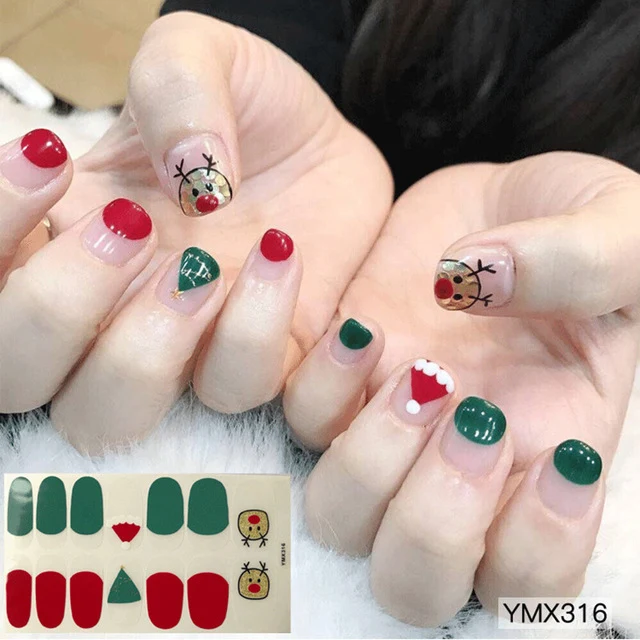 14tips/sheet Shiny Nail Wraps Polish Decals Strips Golden Glitter 3D Adhesive Full Nail Art Stickers Manicure Kits Drop Shipping