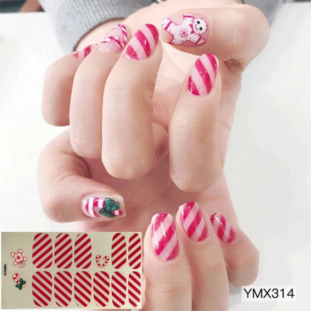 14tips/sheet Shiny Nail Wraps Polish Decals Strips Golden Glitter 3D Adhesive Full Nail Art Stickers Manicure Kits Drop Shipping