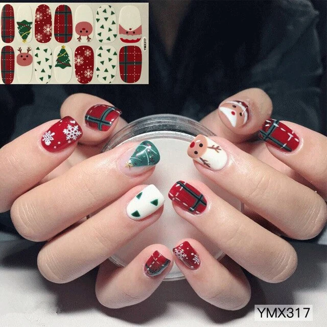 14tips/sheet Shiny Nail Wraps Polish Decals Strips Golden Glitter 3D Adhesive Full Nail Art Stickers Manicure Kits Drop Shipping