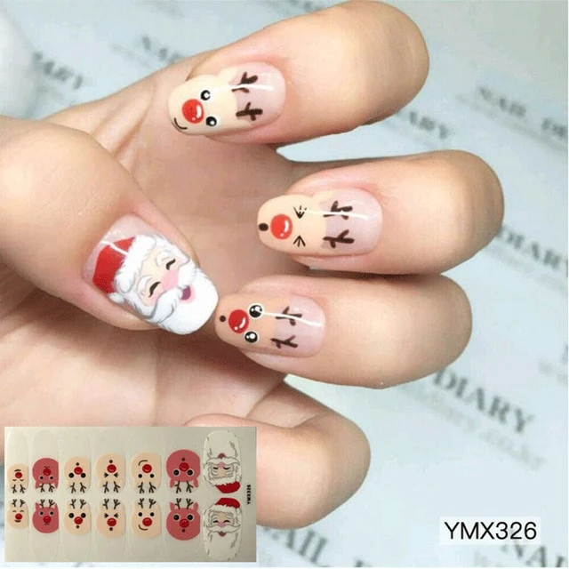 14tips/sheet Shiny Nail Wraps Polish Decals Strips Golden Glitter 3D Adhesive Full Nail Art Stickers Manicure Kits Drop Shipping