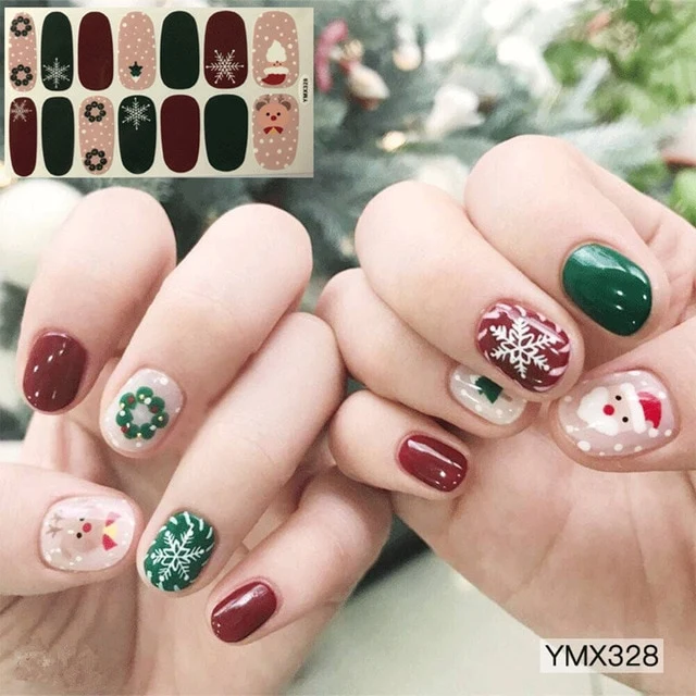 14tips/sheet Shiny Nail Wraps Polish Decals Strips Golden Glitter 3D Adhesive Full Nail Art Stickers Manicure Kits Drop Shipping