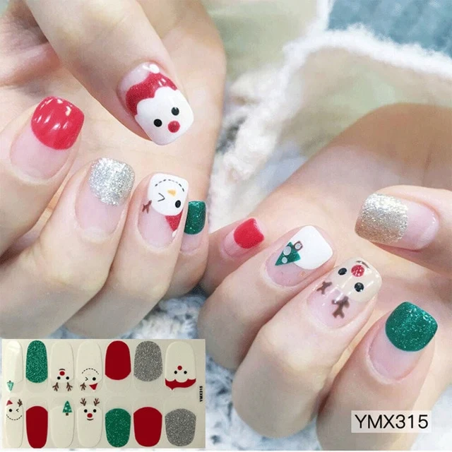 14tips/sheet Shiny Nail Wraps Polish Decals Strips Golden Glitter 3D Adhesive Full Nail Art Stickers Manicure Kits Drop Shipping
