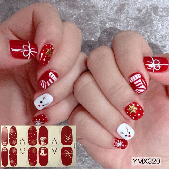 14tips/sheet Shiny Nail Wraps Polish Decals Strips Golden Glitter 3D Adhesive Full Nail Art Stickers Manicure Kits Drop Shipping