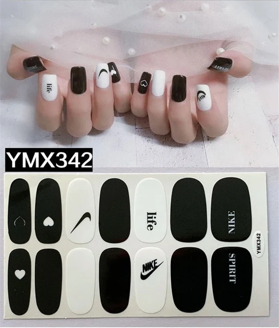 14tips/sheet Shiny Nail Wraps Polish Decals Strips Golden Glitter 3D Adhesive Full Nail Art Stickers Manicure Kits Drop Shipping
