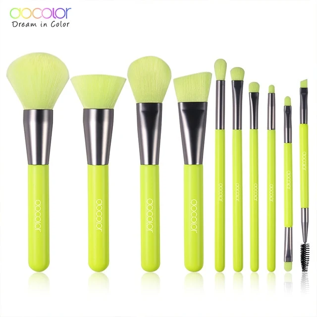 Docolor 10Pcs Professional Makeup Brushes Powder Foundation Eyeshadow Make Up Brushes Set Hair Synthetic Cosmetics Neon Brush