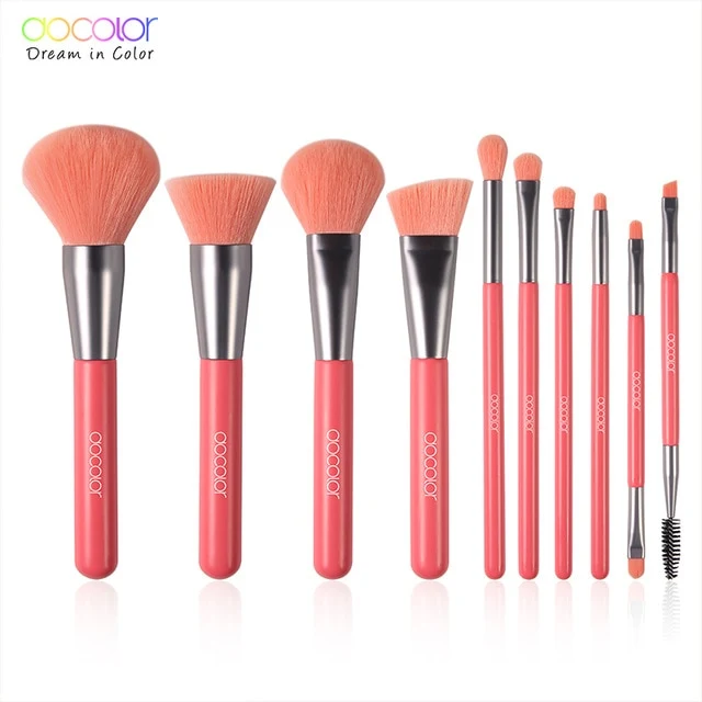 Docolor 10Pcs Professional Makeup Brushes Powder Foundation Eyeshadow Make Up Brushes Set Hair Synthetic Cosmetics Neon Brush