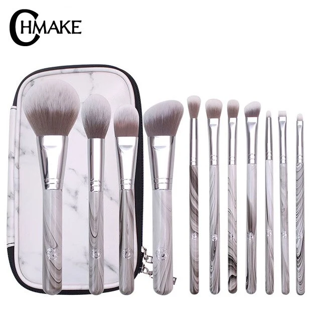CHMAKE 11PCS Marble Makeup brushes Set professional Make up Brush Tools kit powder highlighter lifelike-synthetic hair
