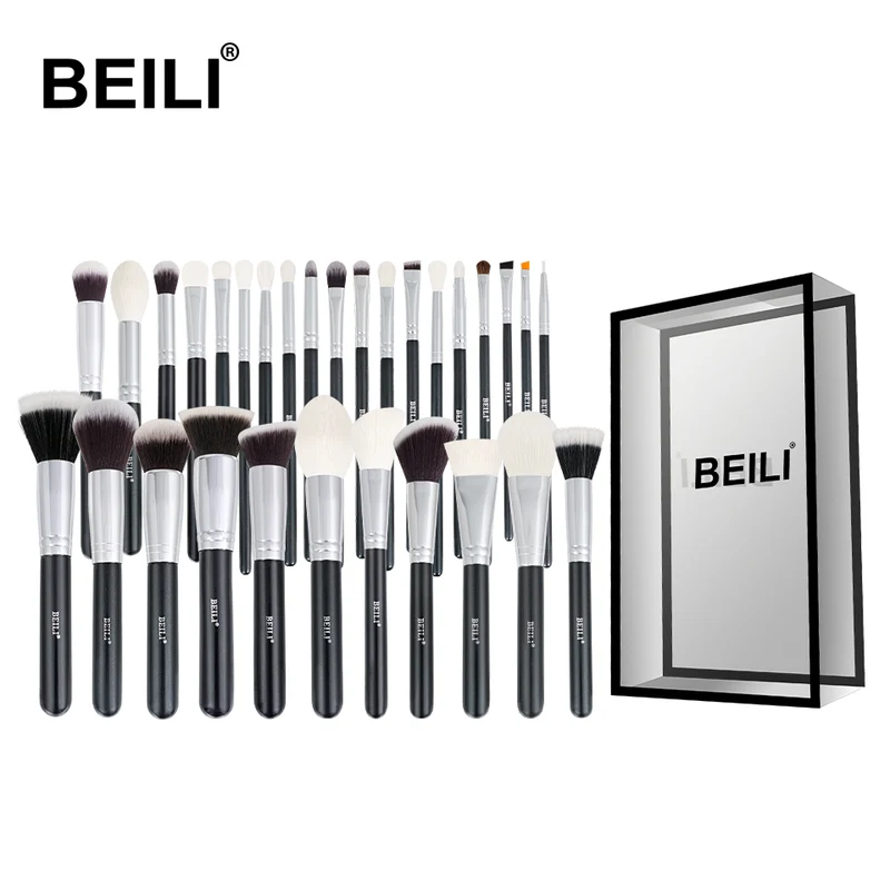 BEILI Black Complete Professional Natural goat hair Makeup Brushes set Foundation Powder Concealer Contour Eyes Blending brush