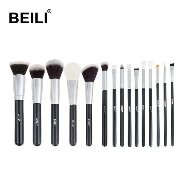 BEILI Black Complete Professional Natural goat hair Makeup Brushes set Foundation Powder Concealer Contour Eyes Blending brush
