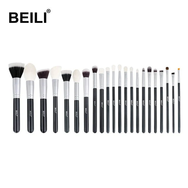BEILI Black Complete Professional Natural goat hair Makeup Brushes set Foundation Powder Concealer Contour Eyes Blending brush