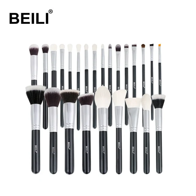 BEILI Black Complete Professional Natural goat hair Makeup Brushes set Foundation Powder Concealer Contour Eyes Blending brush