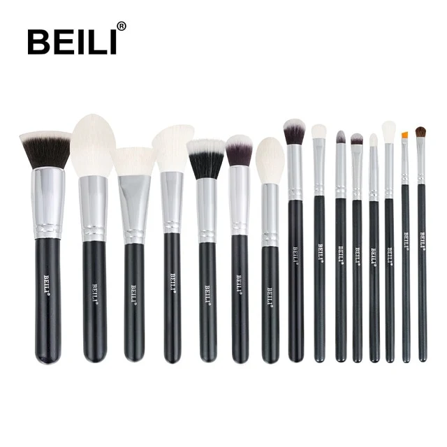 BEILI Black Complete Professional Natural goat hair Makeup Brushes set Foundation Powder Concealer Contour Eyes Blending brush