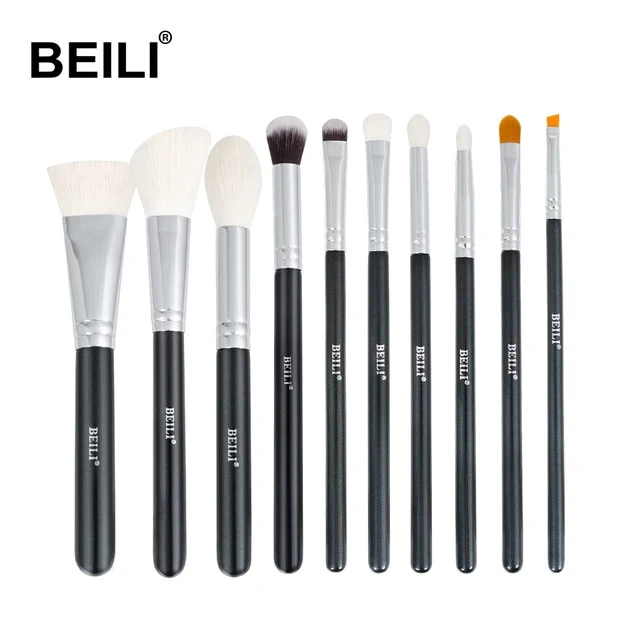BEILI Black Complete Professional Natural goat hair Makeup Brushes set Foundation Powder Concealer Contour Eyes Blending brush