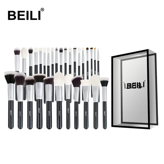 BEILI Black Complete Professional Natural goat hair Makeup Brushes set Foundation Powder Concealer Contour Eyes Blending brush