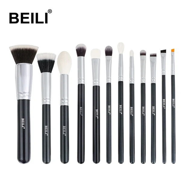 BEILI Black Complete Professional Natural goat hair Makeup Brushes set Foundation Powder Concealer Contour Eyes Blending brush