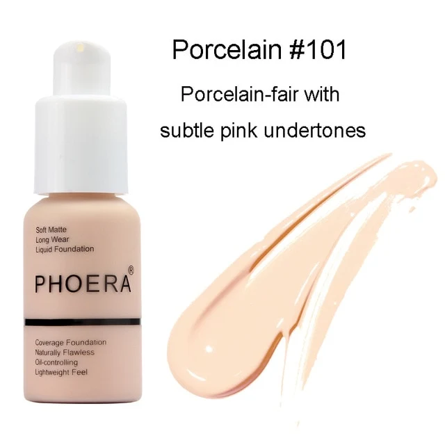PHOERA Foundation Cream Mineral Whitening Long Wear Oil Control Concealer Liquid Foundation Soft Matte Facial Base Cream TSLM1