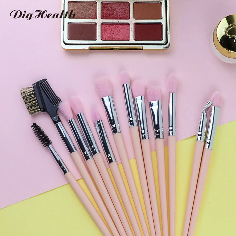 Dighealth 12Pcs Woman Makeup Brushes Set Eye Shadow Powder Blusher Eyeliner Eyelash Lip Make Up Brush Cosmetic Beauty Tool Kits