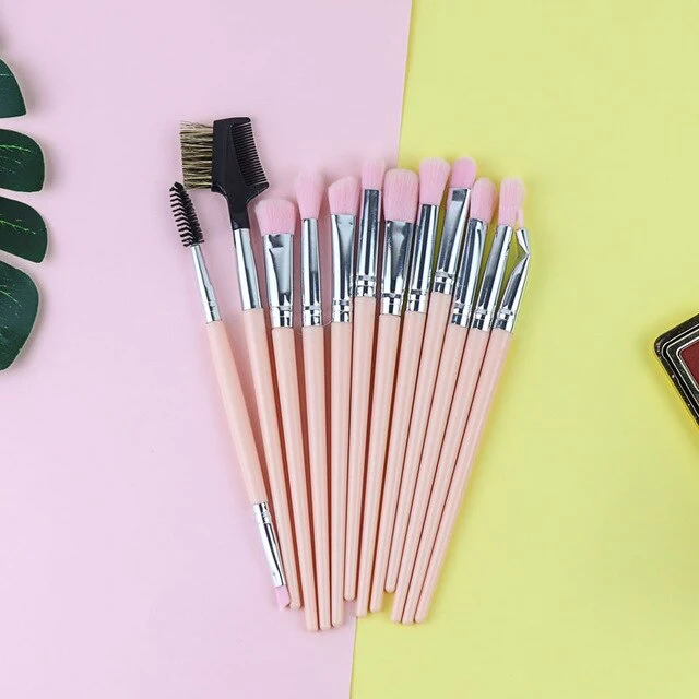 Dighealth 12Pcs Woman Makeup Brushes Set Eye Shadow Powder Blusher Eyeliner Eyelash Lip Make Up Brush Cosmetic Beauty Tool Kits