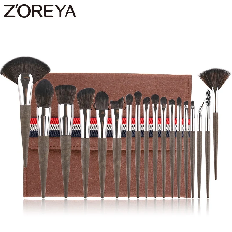 ZOREYA Coffee Grounds 18Pcs Makeup Brushes Set Profession Make Up Brush Kit Foundation Lip Powder Eye Shadow Cosmetic Tool