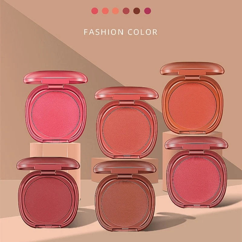 Single Color Gradient Blush Waterproof Smudge-proof Long Lasting Brighten Skin Color Blusher Facial Makeup With Mirror 1pcs