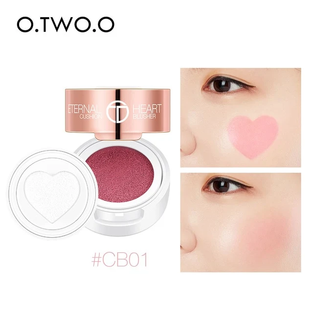 O.TWO.O Air Cushion Blusher Folding Heart Shape Shimmer Blush Rouge 4 Colors Easy To Wear Natural Face Contour Make Up