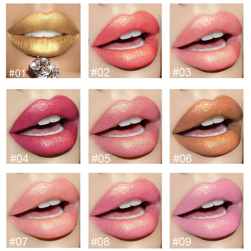 Handaiyan Lipstick Sexy Metallic Glitter Liquid Lip Stick Nude Waterproof Long Lasting Shimmer Gloss Tint Pigment Makeup Lipstic